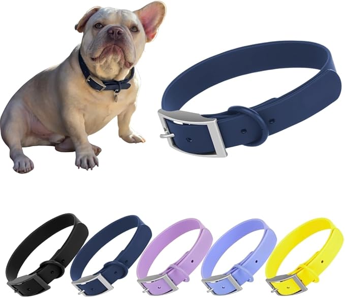 Waterproof Dog Collar, Soft Comfortable Pet Collars, Adjustable Odor Proof Heavy Duty Dog Collars Easy to Clean for Large, Medium Small Dogs by Bee N Buu (Blue, Large (length15.5-19.5", Width 1"))