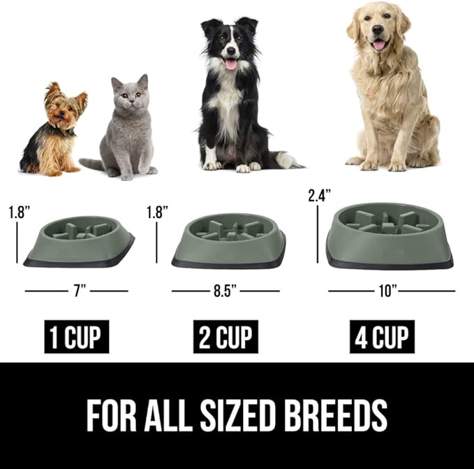 GORILLA GRIP Patented BPA Free Slow Feeder Dog Bowls, Interactive Puzzle Toy for Dogs and Cats Food Training Enrichment, Keeps Pets Busy and Prevents Puppy Overeating, Small Breeds, 1 Cup, Sage Green
