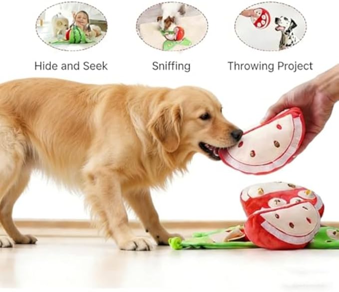 Orange Hide and Seek Plush Dog Toy, Easy to Clean Watermelon Snuffle Toy, Nosework Pet Toys with Crinkle Paper, Interactive Puzzle Toys for Small, Medium & Large Dogs (Watermelon)