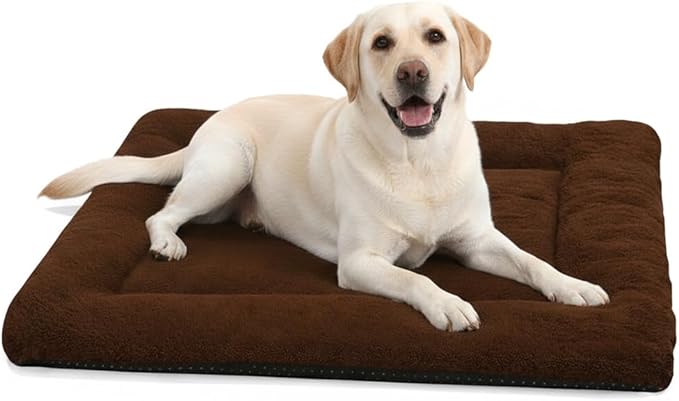 Dog Crate Pad, 42 Inch Machine Washable Plush Dog Crate Mat for Large Dogs, Soft Anti-Slip Kennel Pad & Pet Bed Mat for Metal Crates, Brown