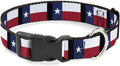 Buckle-Down Plastic Clip Collar - Texas Flag/Black - 1" Wide - Fits 15-26" Neck - Large