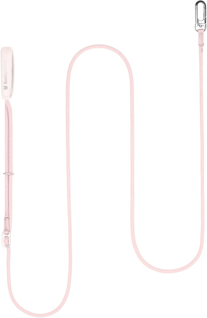 Hands Free Cat Leash Lightweight 4.1-7.2FT Adjustable Durable Rope Leash with Padded Handle, Versatile Crossbody Waist Lead for Cats Puppy ≤26lbs Outdoor Walking (Blush Pink, S)