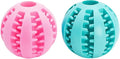 2 Pcs Non-Toxic Rubber Dog Toy Ball, 2.75 inch Durable & Tough Rubber Dog Treat Dispensing Puzzle Ball Chew Toy & IQ Training Toy for Small & Medium Sized Dogs (Torquoise, Pink)