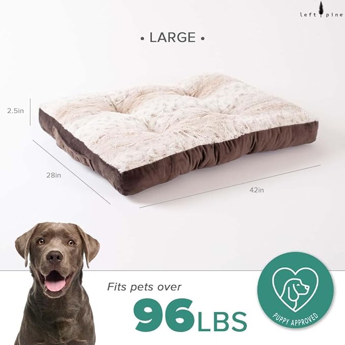 Gusseted Essential Dog Mat, Plush Pet Bed - Deluxe Sleeping Mat for Large or Multiple Dogs - Fluffy, Recycled Fiber Filling, Machine Washable, Fits in Crate (Tan Spotted, Large)