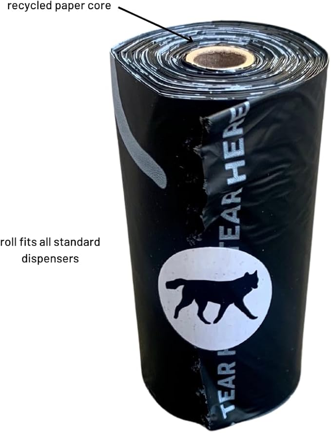 Compostable Dog Poop Bags, Plant-Based, TUV Certified, Unscented, Leak-Proof, 6 Rolls, 90 Bags, Black