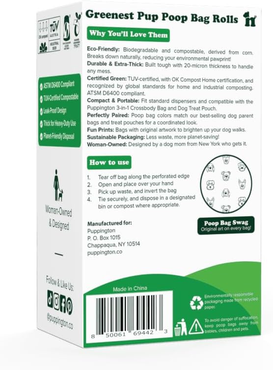 Puppington Certified Home Compostable Poop Bags - ASTM D6400 Compliant - 270 Extra Thick Bags - Plant Based - Pairs with Puppington 3-in-1 Bag & Fits all Standard Poop Bag Dispensers (Vanilla Cream)