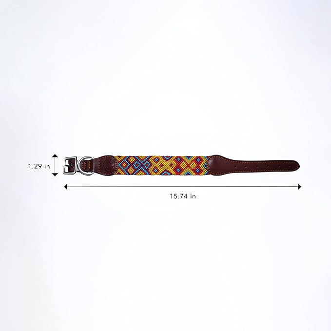 Eternia Premium Leather Dog Collar - Adjustable Handcrafted Collar for Small to Large Dogs (Yellow/Red, S)