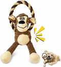 Durable Monkey Dog Toy, Plush Squeaky Stuffed Dog Toy with Rope, Interactive Chew Toy for Teething Puppies and Small, Medium & Large Dogs