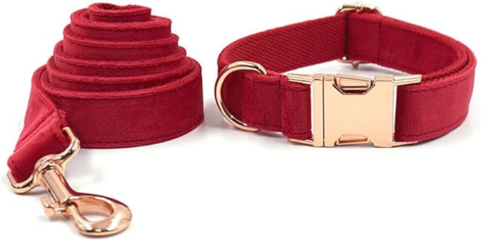 PETDURO Custom Dog Collar Personalized with Name Engraved Rose Gold Metal Buckle for Large Medium Small Girl Dogs - Dog Leash and Bow Tie Available - Soft Comfy Velvet (Christmas Red RG, L)