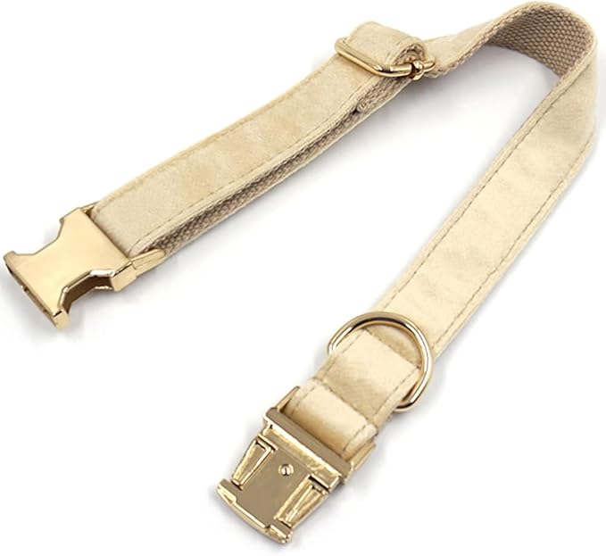 PETDURO Custom Dog Collar Personalized with Name Engraved Quick Release Rose Gold Metal Buckle for Large Medium Small Girl Dogs - Dog Leash and Bow Tie Available - Soft Comfy Velvet (Pale Brown, XL)