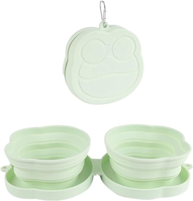 Large Dog Bowl Collapsible Dual Pet Bowl Flip Over Foldable Travel Food & Water Bowls for Dogs & Cats, Lightweight Portable 2-in-1 Double Feeder, 16.9 oz Each Bowl (Green)