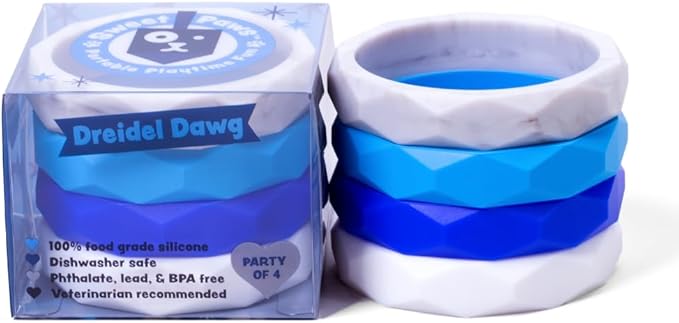 Puppy Teething Rings - 4 Pack, Bracelet Food Grade Silicone Chew Toys for Small Dogs-Medium Dog, Puppy Nipping Solution Toys, Chew Toys for Puppies 0-6 Months - Dreidel Dawg