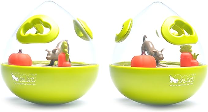 Wobble Ball Interactive Food & Treat Dispensing Puzzle Toy for Puppies & Dogs - Slow Feeder, Mental Enrichment, Forage Skills, Training, Relieves Boredom - Dishwasher Safe, Easy to Clean (Lime Green)