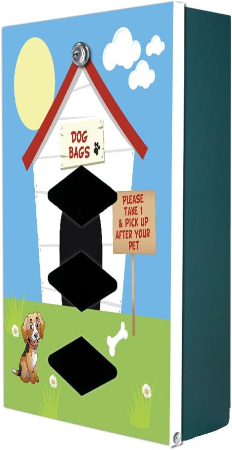DISPENSE-ART™ collection "Dog House" - Custom UV printed design on rust-proof aluminum 7' dog waste station with 400 dog waste roll bags