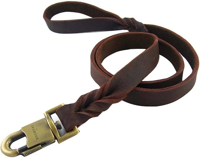 Leather Heavy Duty Dog Leash, 3ft Upgrade Widen Clip Braided Dog Leash Brown Long Waterproof Training Leather Dog Leashes Suitable for Small Medium and Large Dogs (Rope)