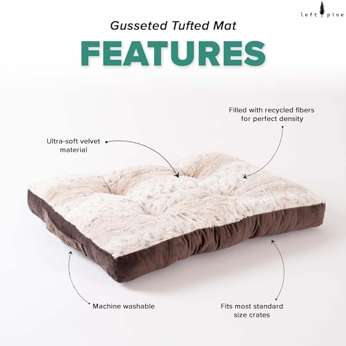 Gusseted Essential Dog Mat, Plush Pet Bed - Deluxe Sleeping Mat for Puppies or Small Dogs - Fluffy, Recycled Fiber Filling, Machine Washable, Fits in Crate (Tan Spotted, Small)