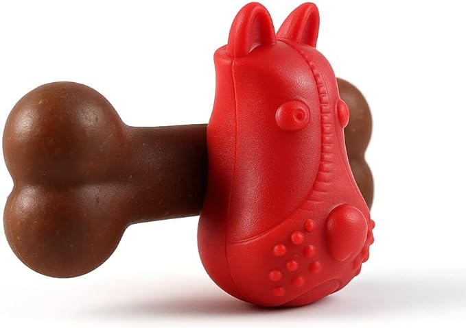 Dog Chew Toy – Bone Shape Rubber Pet Toy for Dogs, Interactive Indoor Play Toy, Lightweight Red Dog Toy