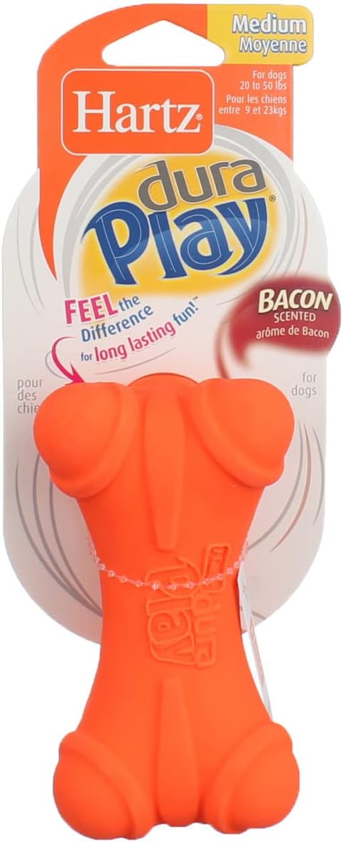 Hartz DuraPlay Dog Toy Bone, Medium, Assorted Colors, Bacon Scented (2 Pack) (Bundle)