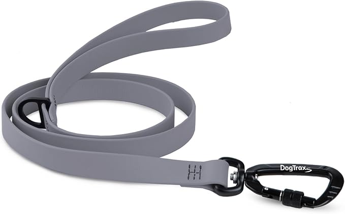 DogTraxs - Essential Dog Leash - Biothane Training Lead - for Small-Large Dogs - Waterproof & Odor Resistant - Self Locking Swivel Carabiner Durable - Made in USA - 4 Feet -Steel Gray
