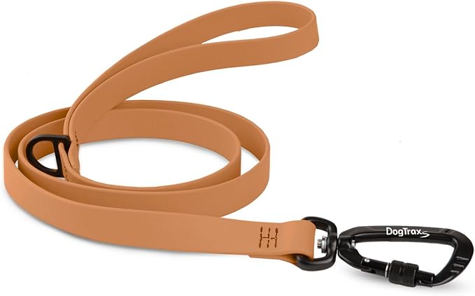 DogTraxs - Essential Dog Leash - Biothane Training Lead - for Small-Large Dogs - Waterproof & Odor Resistant -Self Locking Swivel Carabiner Durable -Made in USA - 3 Feet -Caramel Brown
