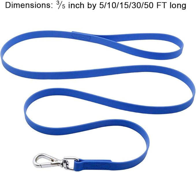 Waterproof Dog Training Leash 50FT 30FT 15FT 10FT 5FT Heavy Duty Recall Long Lead for Large Medium Small Dogs (10FT, Blue)