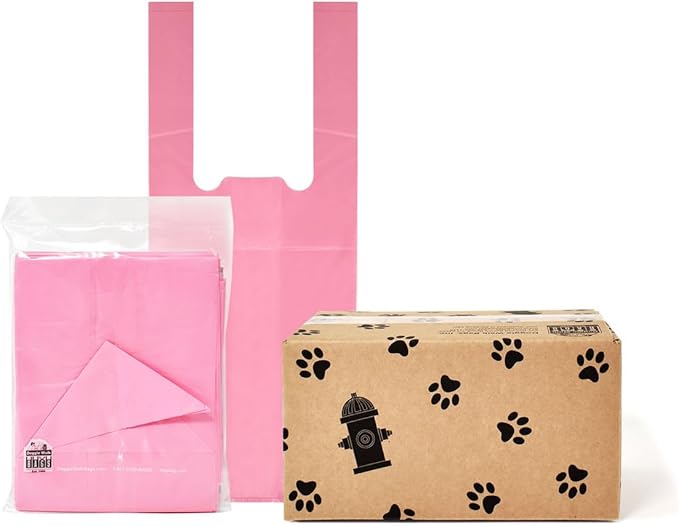 700 Tie-Handle Bags (10 packets of 70), Extra Large Strong Doggy Waste Bags, Easy Dispensing and Leak Proof Poo Bags for Dog Waste Station (Pink, 700)