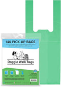 Dog Waste Bags with Easy Tie Handles, Extra Thick and Strong Poop Bags for Dogs, Easy Dispensing and Leak Proof, 140 Doggy Bags, 7 x 5 x 17 Inches with Gusseted Sides,Green
