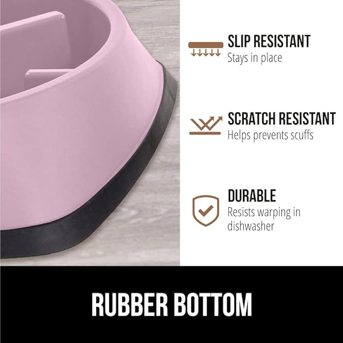 GORILLA GRIP Patented BPA Free Slow Feeder Dog Bowls, Interactive Puzzle Toy for Dogs and Cats Food Training Enrichment, Keeps Pets Busy and Prevents Puppy Overeating, Small Breeds, 1 Cup, Pink