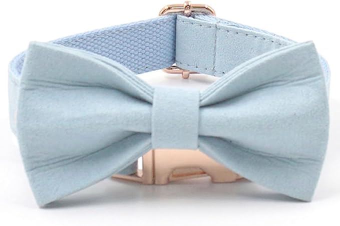 PETDURO Personalized Dog Collar Light Blue Soft Velvet for Large Medium Small Boy Girl Dogs - Custom Collar with Name Phone Engraved on Rose Gold Metal Buckle - Add Leash Bow Set via Customize Now