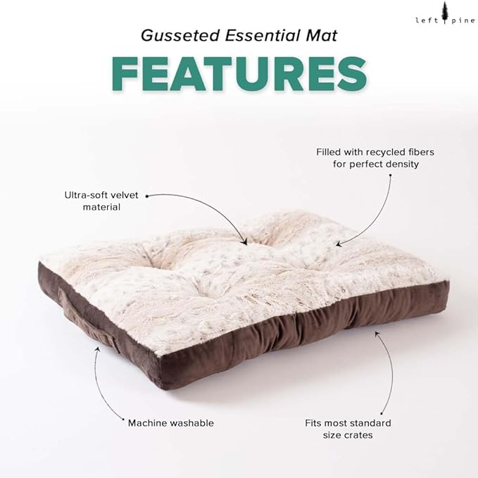 Gusseted Essential Dog Mat, Plush Pet Bed - Deluxe Sleeping Mat for Large or Multiple Dogs - Fluffy, Recycled Fiber Filling, Machine Washable, Fits in Crate (Tan Spotted, Large)