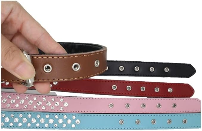 Rhinestones Dog Collar, Adjustable Sparkly Crystal Studded Genuine Leather Pet Dog Collar for Small and Medium Breeds (M fit Neck 12-15", Purple)