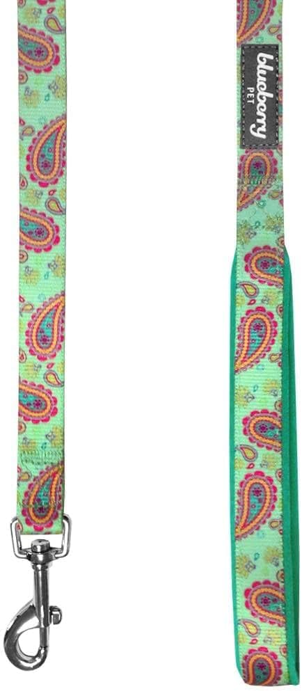 Blueberry Pet 5 Colors Paisley Flower Print Dog Leash with Soft & Comfortable Handle, 4 ft x 1", Emerald Green, Large, Leashes for Dogs