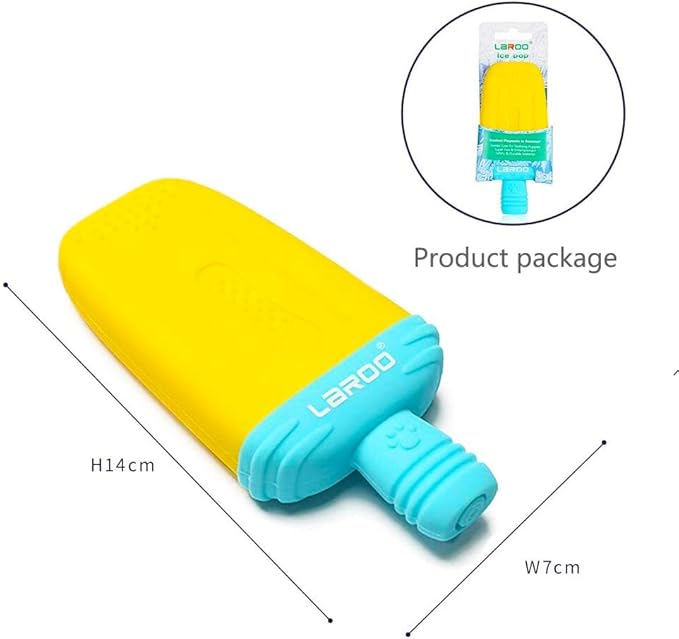 LaRoo Dogs Toys for Summer Cooling, Frozen Dog Toys, Full with Water Frozen, Prevention of Heat Stroke Upgraded Teething Chew Toy (Ice Pop Shape-Yellow)