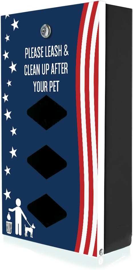 DISPENSE-ART™ collection "Stars and Stripes" - Custom UV printed design on rust-proof aluminum 7' dog waste station with 400 dog waste roll bags