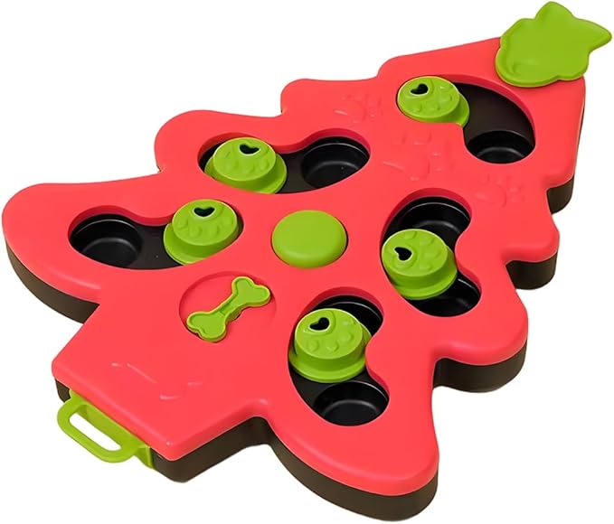 Pet Puzzle Dispensing Slow Feeder Cat Puzzle Toys for IQ Training & Mental Enrichment, Interactive Toys for Small Medium Cats and Dog, Puppy Treat for Fun Feeding Toy (Red Christmas Tree Shape)