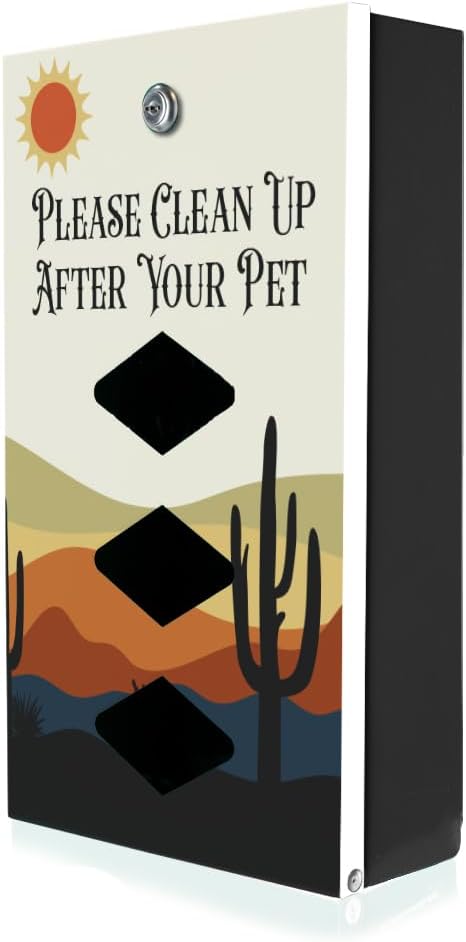 DISPENSE-ART™ collection "Desert Landscape" - Custom UV printed design on rust-proof aluminum 7' dog waste station with 400 dog waste roll bags