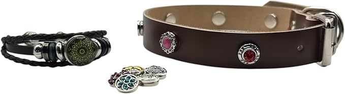 Collar & Cuff Matching Dog Collar and Owner Cuff Set with Snap Charms (L (14.5" - 18.5"), Brown (12mm Snaps))