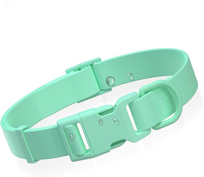 Waterproof Dog Collar, Rubber Adjustable Collars with Quick Release Buckle, Odor-Resistant, Easy to Clean Pet Collars for Small Medium or Large Dogs (Turquoise, L 15.4-24.8 inch)