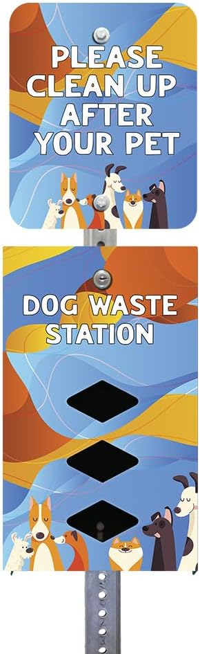 DISPENSE-ART™ collection "Abstract Dogs" - Custom UV printed design on rust-proof aluminum 7' dog waste station with 400 dog waste roll bags