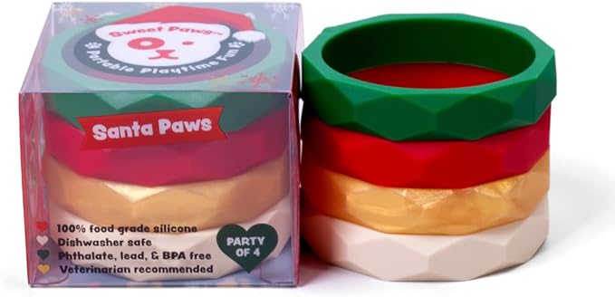 Puppy Teething Rings - 4 Pack, Bracelet Food Grade Silicone Chew Toys for Small Dogs-Medium Dog, Puppy Nipping Solution Toys, Chew Toys for Puppies 0-6 Months - Santa Paws