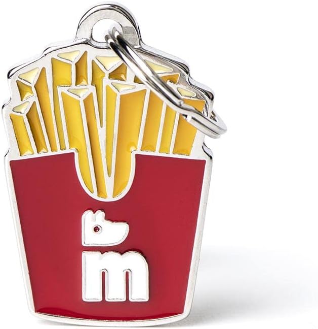 My Family Personalized Pet ID Tag Made in Italy, Fries, Free Engraved Dog Tag, Hand Enameled Metal, Food Collection