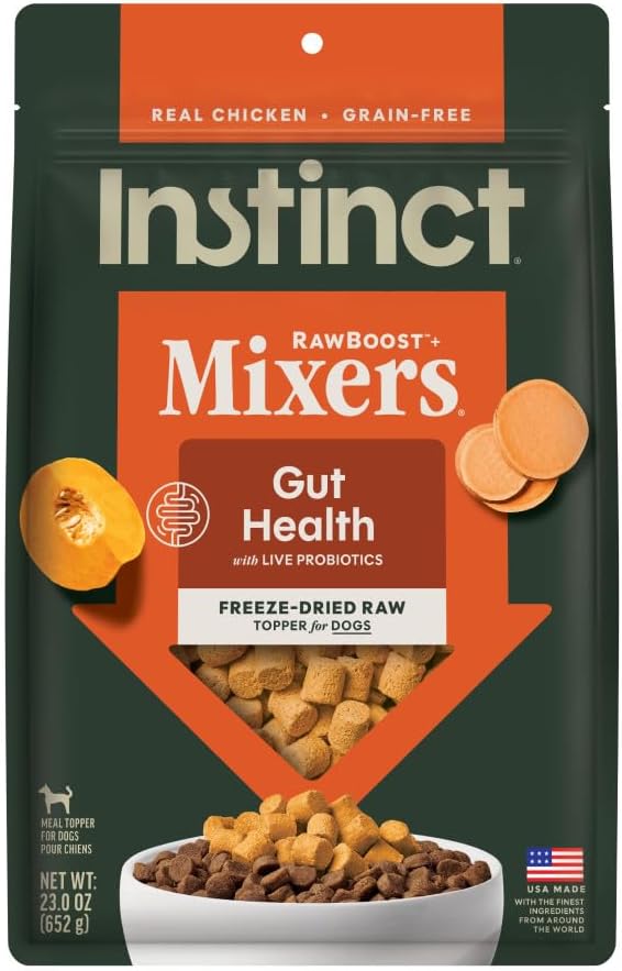 Instinct Raw Boost Mixers Freeze Dried Dog Food Toppers For Dry Food, Grain Free with Chicken For Dogs - Gut Health, 23 Ounce