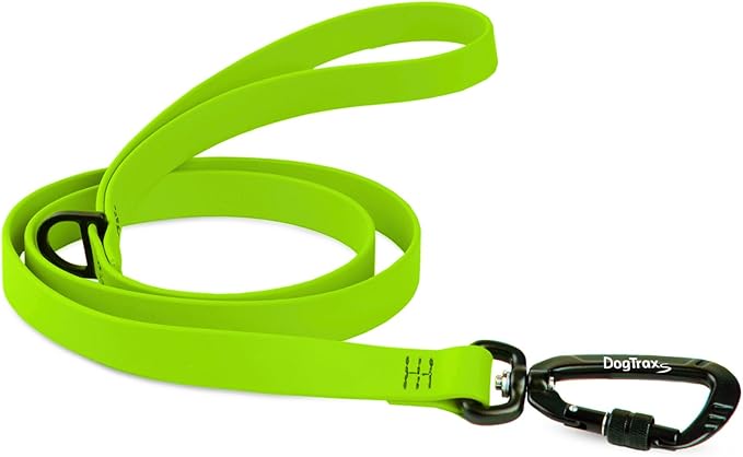 DogTraxs - Essential Dog Leash - Biothane Training Lead -for Small-Large Dogs -Waterproof & Odor Resistant -Self Locking Swivel Carabiner Durable -Made in USA -4 Feet -Chartreuse Green