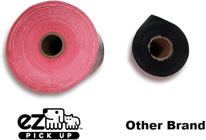 EZ Pick Up 1000 Count Dog Waste Poop Bags, Unscented Single Roll, Heavy Duty, Improved Thickness (Pink - 1000ct)