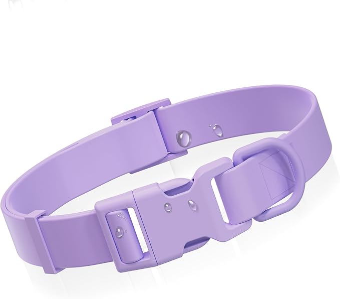 Waterproof Dog Collar, Rubber Adjustable Collars with Quick Release Buckle, Odor-Resistant, Easy to Clean Pet Collars for Small Medium or Large Dogs (Purple, L 15.4-24.8 inch)
