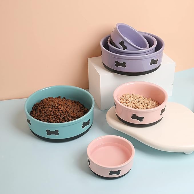 Sweejar Ceramic Dog Bowls with Bone Pattern, Dog Food Dish for Medium Dogs, Porcelain Pet Bowl for Water 35 Fl Oz (Turquoise)