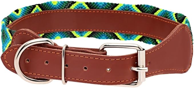 Eternia Premium Leather Dog Collar - Adjustable Handcrafted Collar for Small to Large Dogs (Blue/Green, XL)