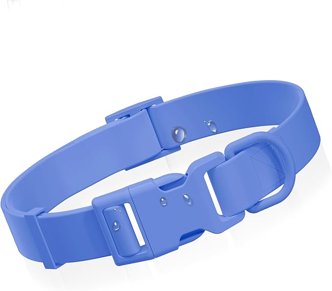 Waterproof Dog Collar, Rubber Adjustable Collars with Quick Release Buckle, Odor-Resistant, Easy to Clean Pet Collars for Small Medium or Large Dogs (Blue, M 11.8-18.5 inch)