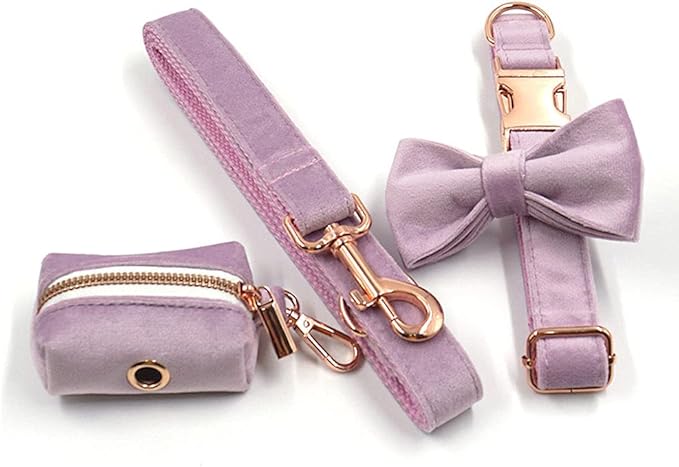 PETDURO Custom Dog Collar Personalized with Name Engraved Quick Release Rose Gold Metal Buckle for Large Medium Small Girl Dogs - Dog Leash and Bow Tie Available - Soft Comfy Velvet (Purple, XS)