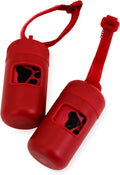 Best Pet Supplies Dog Poop Bag Holder Leash Attachment with 30 Bags, Reusable Dispenser for Travel, Walking, Park, and Outdoor Use, Durable with Clip-On - Red, Pack of 2